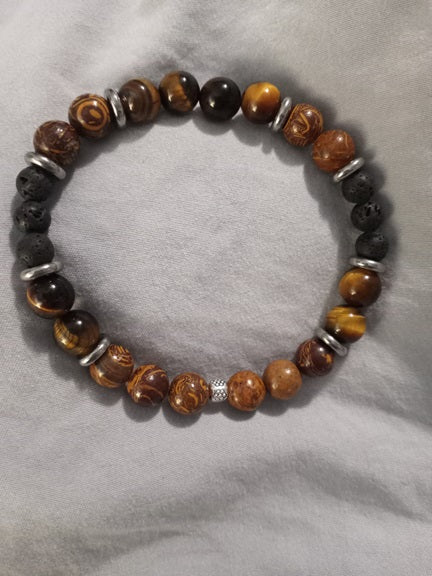 Tigers Eye Bracelet w/ Lava Stones