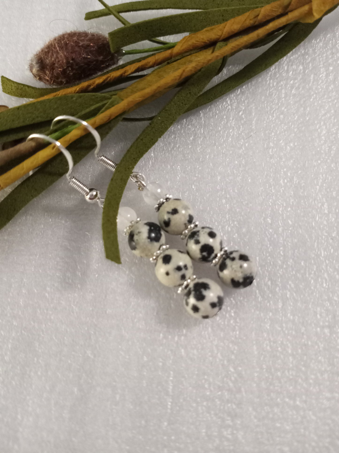 Natural Dalmation gemstone Drop Earrings